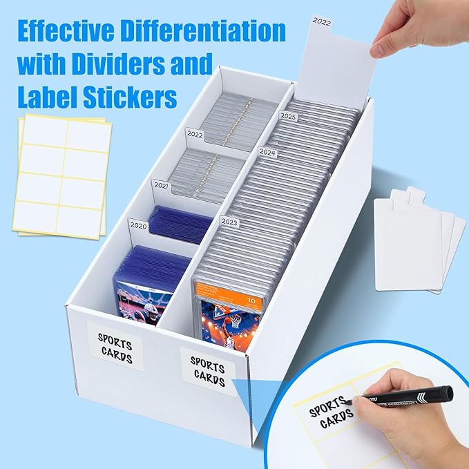 2 Pack Trading Card Storage Box - 2 Rows Graded Card Case holds 88 PSA Slab Cards, Cardboard Holder Organizer Boxes with Dividers for Sport Cards