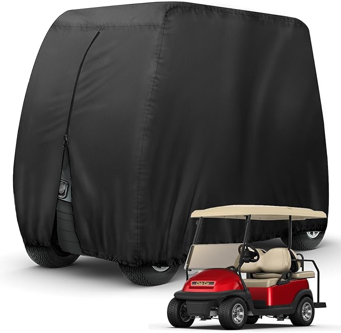 Golf Cart Cover 2 Passenger Heavy Duty, 420D Waterproof Golf Cart Covers Extended Roof Compatible with EZ GO Club Car Yamaha Golf Carts, Outdoor Dustproof 2 Seat Club Car Cover (Up to 95 Inch)