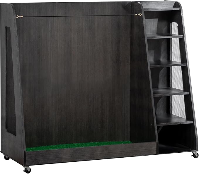 Wooden Golf Bag Organizer Garage Large Golf Bag Storage Rack Stand with Wheels Fits 3 Golf Bags, Golf Clubs and Other Golfing Equipment Accessories Golf Bag Holder for Garage, Club, Shed Basement