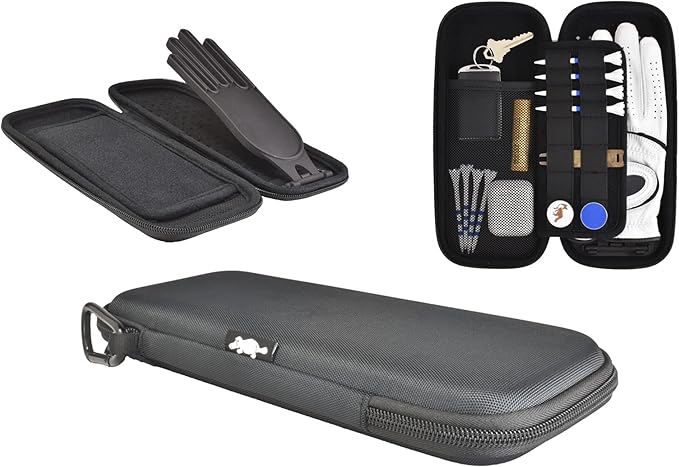 Platypus Golf Co. Golfing Caddie Hard Travel Case Organizer - Hinging Glove Shaper & Holder - Mesh Pocket & Storage Slots for Phone, Tees, Divot Tools & Ball Markers - Golfers Cases for Men & Women
