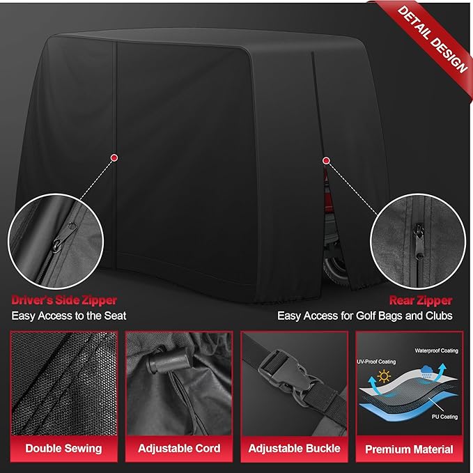 Comnova Golf Cart Cover 6 Passenger - 600D Waterproof Golf Carts Enclosure with Zipper, Windproof & UV Resistant, Outdoor Golf Cart Cover Universal Fit EZGO, Club Car, Yamaha up to 138"L x 48"W x 66"H