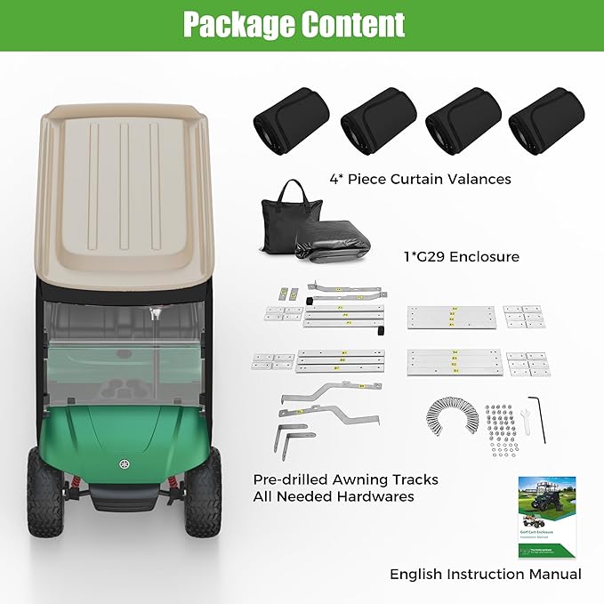10L0L 3-Sided Track Style Golf Cart Enclosure fit 2 Passenger Yamaha G29 Drive,Waterproof 600D Oxford Cloth Yamaha Rain Cover with Aluminum Pre-Drilled Track,Clear PVC Windshield-Blue Valance