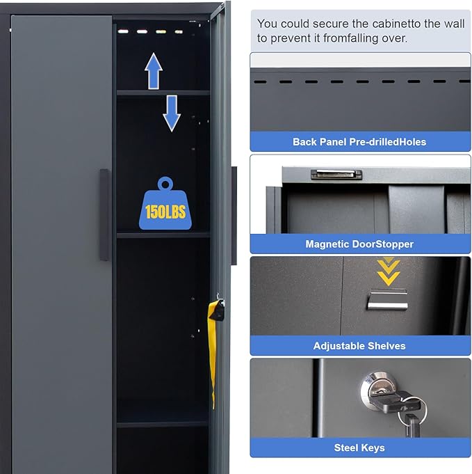 Garage Storage Cabinet System 7-Pcs Workshop Set Garage Cabinets and Storage System with Steel Cabinet Drawers, Workbench, Pegboard for Tool Organization