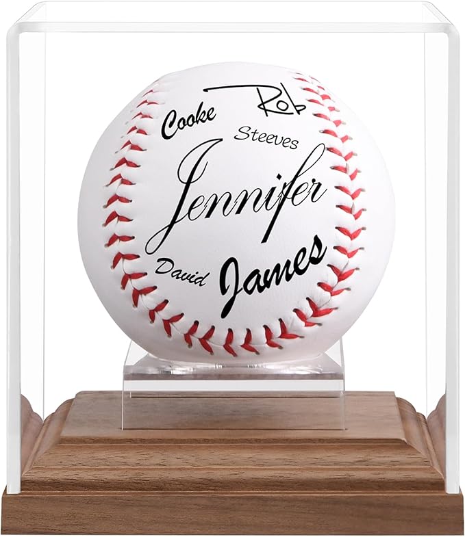 Baseball Display Case Walnut Wood Base Acrylic Baseball Case Display for Balls Uv Protection Baseball Holder Cube Box Stand Memorabilia Autograph Ball, Ideal Gift for Official Size Ball Display