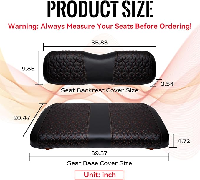 Golf Cart Seat Covers Front for EZGO TXT 1994-2013 Standard Seat Cushion, EZGO Vinyl Leather Seat Cover Set Replacement Accessories, No Staples, Black(4 PCS)