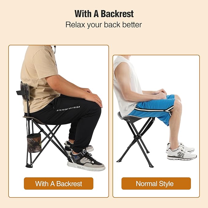 REDCAMP Tripod Hunting Chair for Blinds, Folding Lightweight Portable Fishing Chair for Adults Hunting Stools with Backrest, Golf Chairs for Spectators, Camo