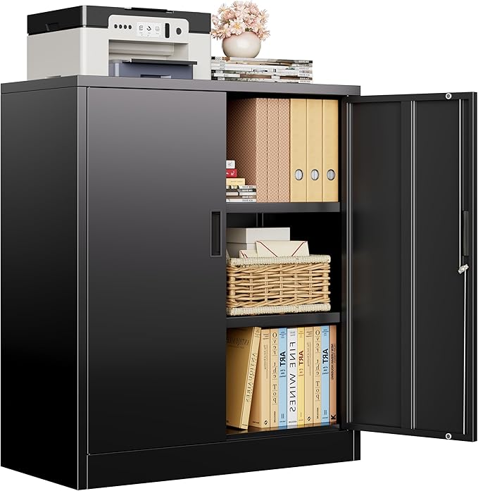 CJF Metal Storage Cabinet, 36.2" H Locking Storage Cabinet with Shelves and Doors, Metal Cabinets for Home Office, Garage, Utility Room and Basement (Black)
