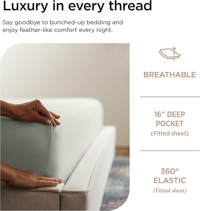 Threadmill Luxury 800 Thread Count California King 100% Cotton Sheets - Light Grey Sateen Weave Bed-Sheets, Better Than Egyptian Cotton, 4 Pc Solid Bed Set, Fits 16" Deep Pocket