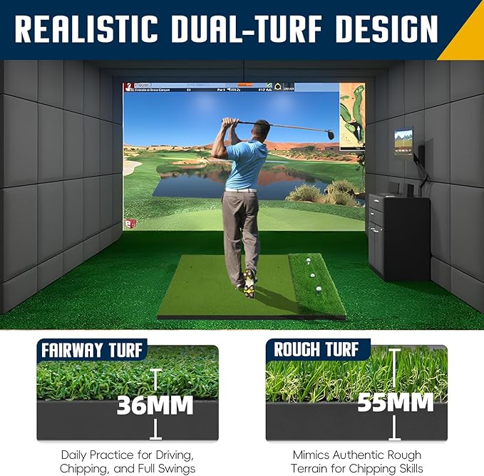 Dual-Turf Golf Mat 36mm: 5x4ft/5x5ft Extra Thick Golf Hitting Mats Practice Outdoor Indoor, High-Density Artificial Hitting Training Matt for Garage Simulator Chipping Driving Swing