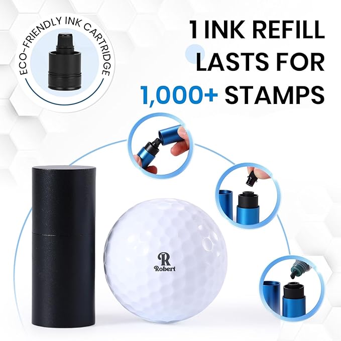 Golf Ball Stamp Personalized Marker - Premium Metal Custom Golf Ball Stamp - Quick-Dry Ink Monogram Identifier - Unique Golfing Accessories Gifts for Men Dad (Mental-Black)