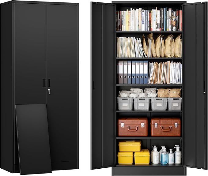 BESFUR Metal Storage Cabinet, 72" H x 36" W x 18" D Garage Storage Cabinet, Adjustable Shelves and Locking Doors for Office, School, Garage - Black