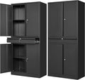 Letaya Metal Garage Storage Cabinet with Drawer,4 Door Tool Cabinet with Lock-2 Adjustable Shelves for Garage Home Office Utility Room (Black)