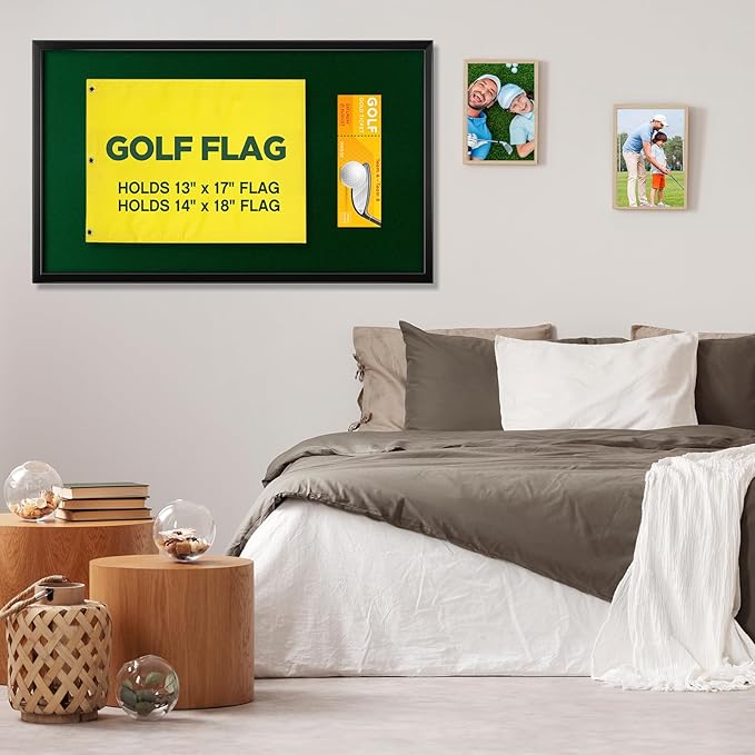 17.5'' x 28.5'' Golf Flag Frames for 13'' x 17'' and 14'' x 18'' Golf Flags Wood Photo Frame Collection Sport Collector Memorabilia for Retirement Birthday Gifts, Flag Not Included (Black)