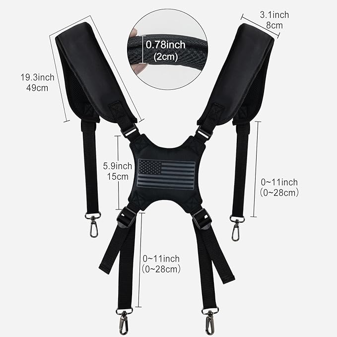 Golf Bag Straps, Universal Replacement Double Shoulder Shoulder Straps, Sailcloth Golf Bag Carry Strap USA Flag