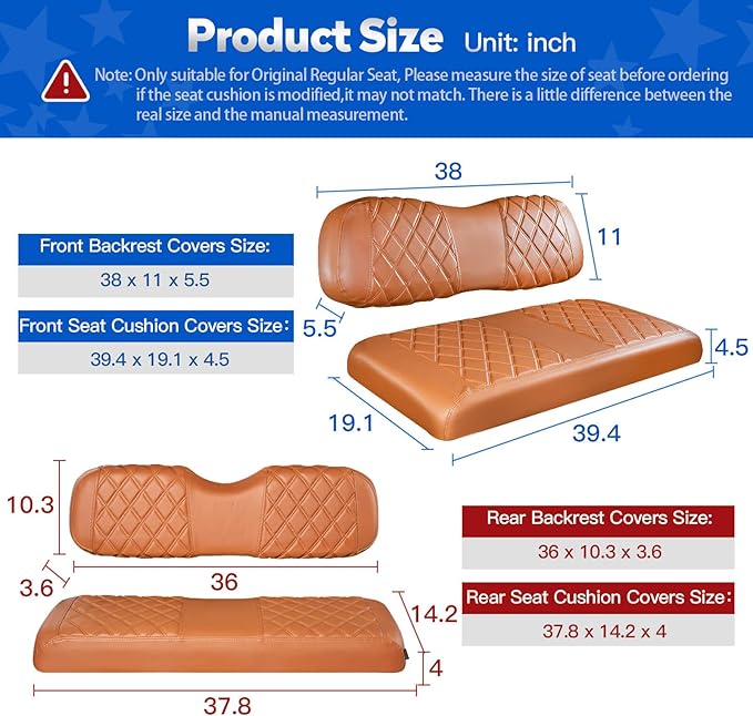 NOKINS Golf Cart Seat Covers for Club Car DS 2000.5-Up, Vinyl Front&Rear Seat Cover with Flip-Up Armrests kit, with Cup Holder, for 1" Square Tube (All Brown)