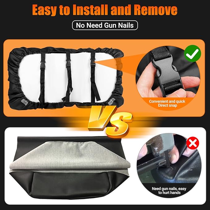 4PCS Golf Cart Seat Covers Compatible with EZGO TXT 1994-2013 Front & Aftermarket Rear Seat Kits | Waterproof Thickened PU Leather | No Staple Installation, Black