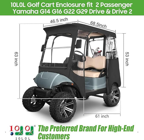10L0L 2 Passenger Golf Cart Enclosure fit Yamaha G29 Drive and Drive 2, 600D Heavy Duty Yamaha Rain Cover with Clear PVC Windshield, Side Mirror Openings, Waterproof Oxford Cloth
