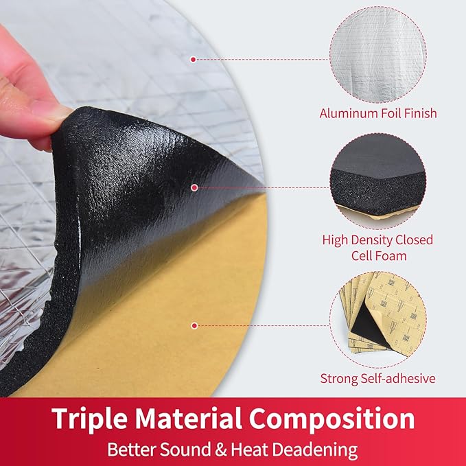 197mil 36sqft Sound Deadening Mat, Heat Shield Automotive Carpet Car Insulation Foam Board Sound Dampening, Aluminum Foil Finish Noise Insulation and Vibration Dampening Material