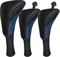 Golf Club Head Covers for Fairway Woods Driver Hybrids 3 Pieces Long Neck Mesh Sports Fan Golf Club Headcovers Set with Interchangeable No. Tags 3 4 5 6 7 X Golf Accessories for Men Women