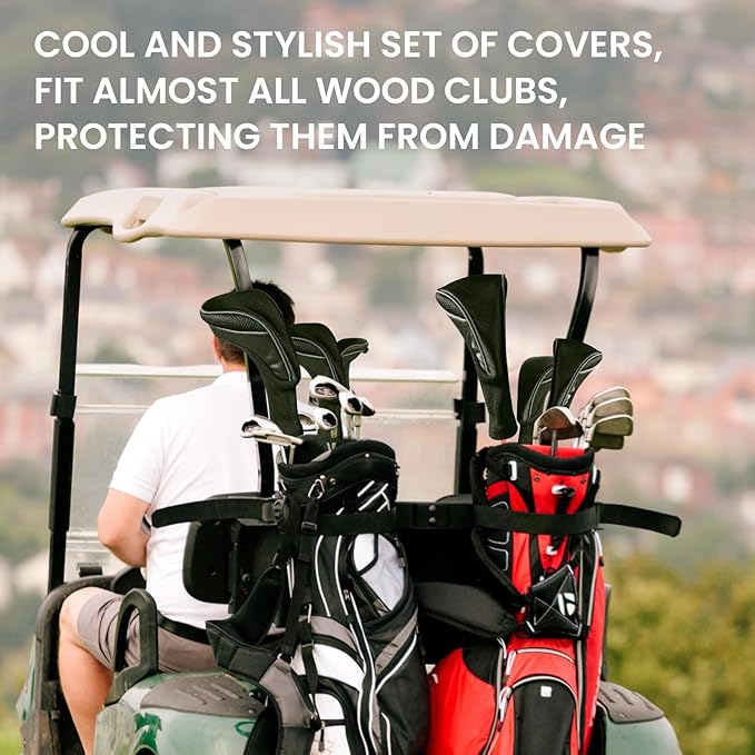 FINGER TEN Golf Club Head Covers for Woods Driver Fairway Hybrid Value 3/5 Pack, Long Headcover Interchangeable Accessories for Ultimate Club Protection