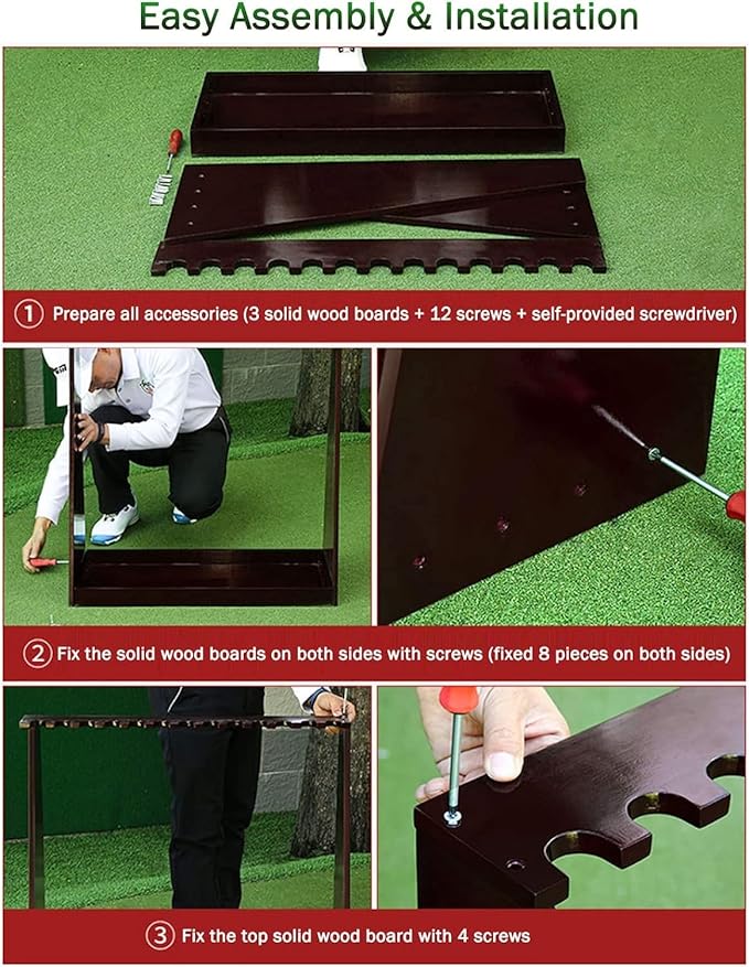 OSCCAR Golf Club Display Stand Large Wood Freestanding Floor Corner Storage Rack Holds 3 Clubs for Pool Cues & Fishing Rod