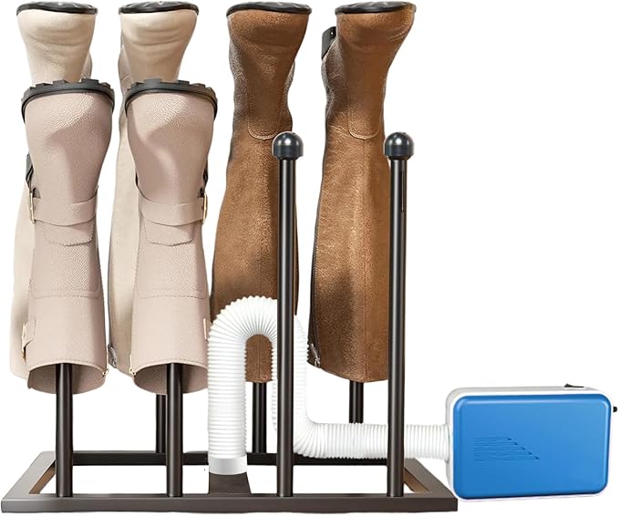 Boot Rack Organizer Tall Boots Boot Storage Free Standing Shoe Racks Black Metal for Dorm Room, Closet, Entryway, Bedroom for 4 Pairs With Multifunctional Portable Dryer 600W(54.2*50.2*30)
