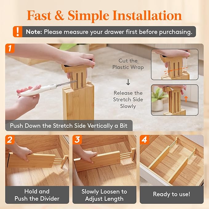 Lifewit 5 Pack 4" High Bamboo Drawer Dividers, 12-16" Adjustable Drawer Organizers for Clothes, Wood Dresser Drawer Divider, Expandable Deep Drawer Separators for Dresser, Kitchen, Bedroom, Bathroom