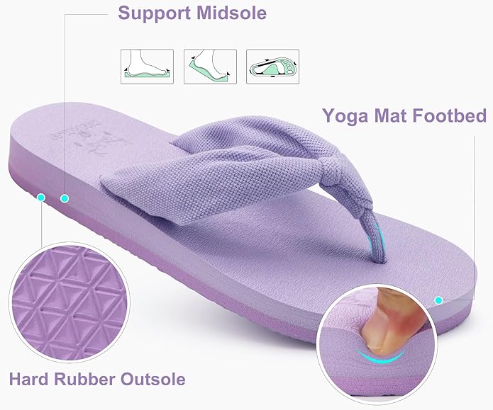 KuaiLu Flip Flops for Women with Arch Support Yoga Mat Comfortable Summer Beach Walking Thong Cushion Sandals Slip On Indoor Outdoor