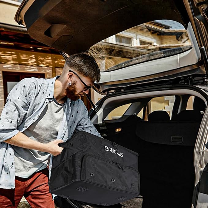 Golf Trunk Organizer, Waterproof Car Golf Locker with Separate Ventilated Compartment for 2 Pair Shoes, Golf Storage for Balls, Tees, Cap, Clothes, Gloves, Accessories, Gifts for Men, Women