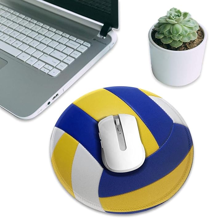 Realistic Volleyball Ball Round Mouse Pad, Small Gaming Mousepad with Stitched Edge, Non-Slip Rubber Base Mouse Mat Office Desk Accessories for Laptop Computer Decor 7.9 X 7.9 Inch