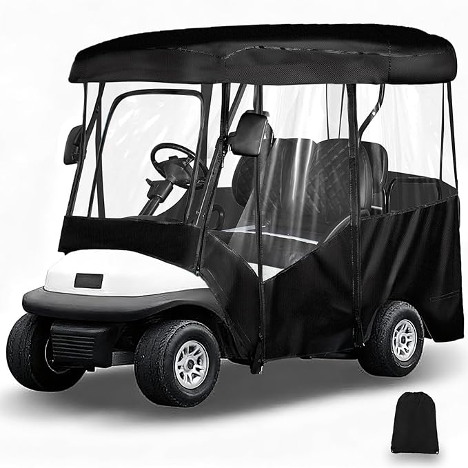 Golf Cart Enclosure 4 Passenger for 86-88" Roof, 600D Waterproof Driving Rain Cover, Replace for Yamaha/Club Car/EZGO, Roll-Up Door, 4-Sided Clear PVC Windows, Tail Light Visible
