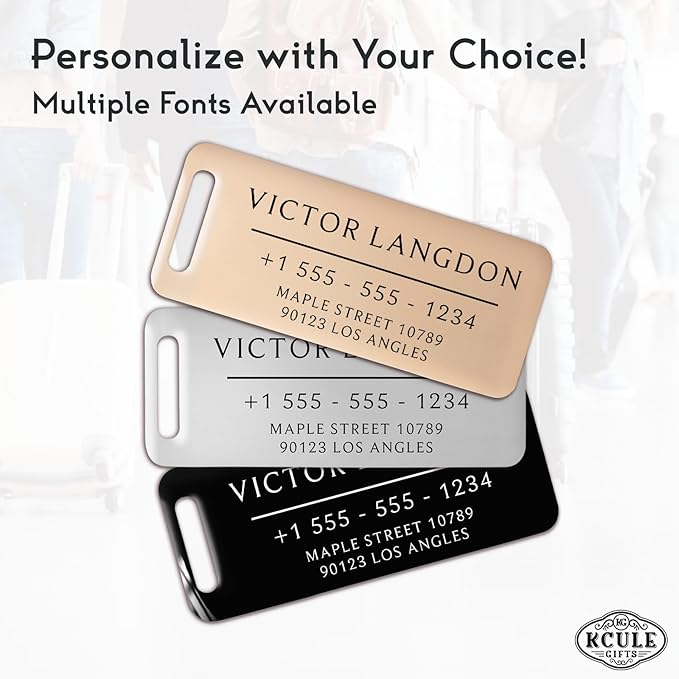 Personalized Luggage Tags for Suitcases 4 Pack - Stainless Steel Custom Luggage Tags for Backpacks & Bags, Sturdy, Waterproof & Heavy Duty (Silver / 3" x 1.25")