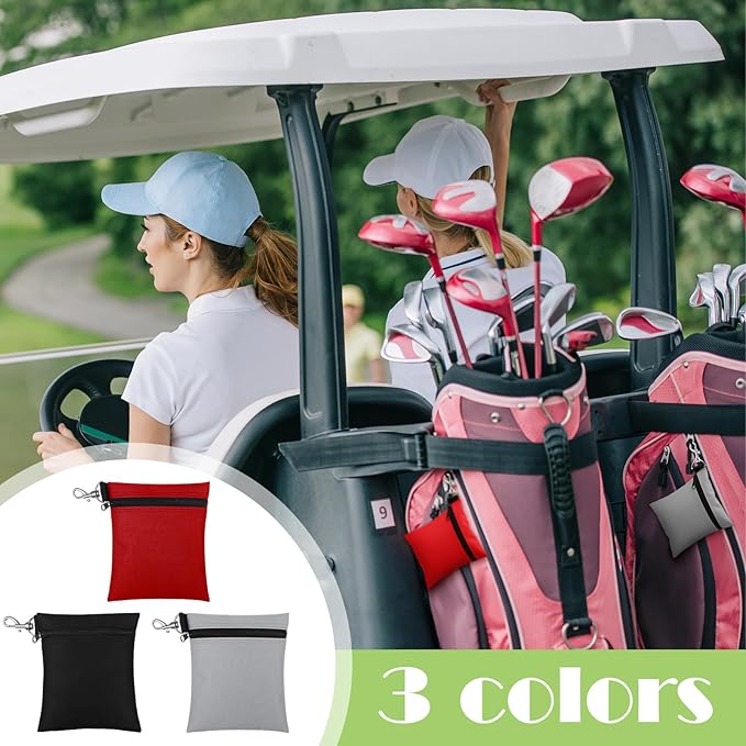 Shappy 3 Pcs Golf Tee Bag 6.7 x 5.5 Inch Golf Ball Bag Pouch Utility Tee Holder with Zipper Metal Lobster Claw Clip Valuables Gift Accessory Pouch for Men Women