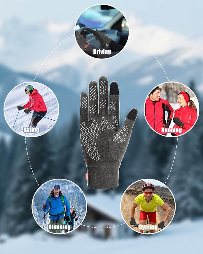 Aegend Lightweight Winter Gloves for Men Women, Warm Running Gloves Touchscreen Thermal Glove Liners for Cold Weather Driving, Cycling & Hiking, Non-Slip, Elastic Cuff, Stretchy, Durable