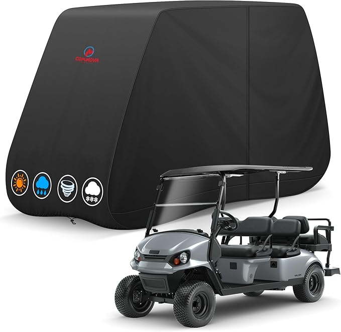 Comnova Golf Cart Cover 6 Passenger - 600D Waterproof Golf Carts Enclosure with Zipper, Windproof & UV Resistant, Outdoor Golf Cart Cover Universal Fit EZGO, Club Car, Yamaha up to 156"L x 51"W x 70"H