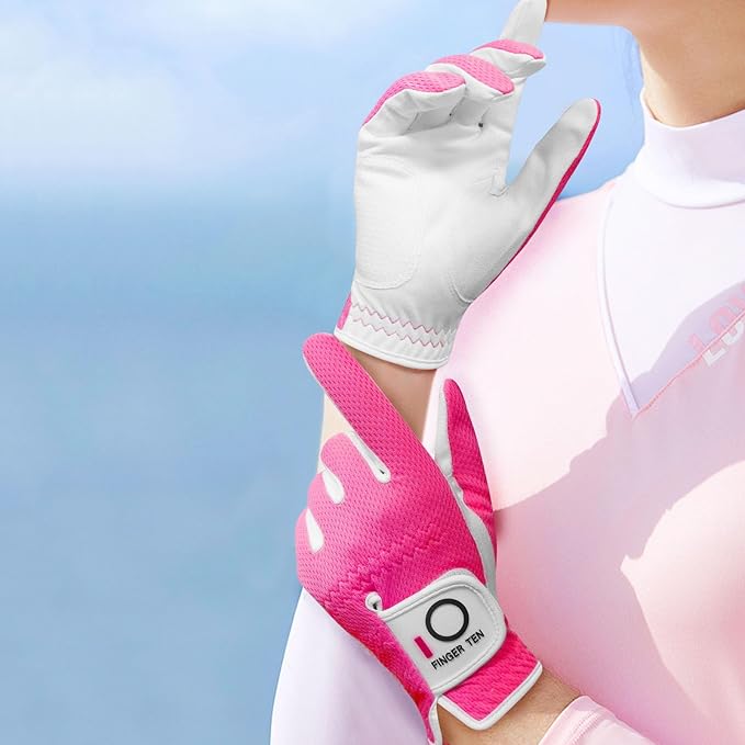 FINGER TEN Womens Golf Glove Right Handed Golfer Left Hand Rain Grip Hot Wet All Weather Value 2 Pack, Golf Gloves Breathable Flexible for Ladies Women