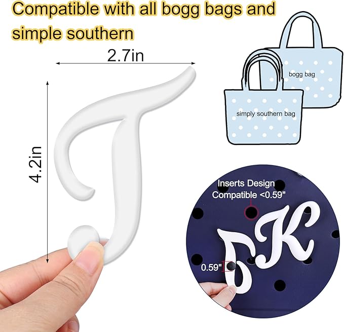 Mity rain Letter Charms for Bogg Bag，Alphabet Lettering Accessories Charms Compatible with Bogg Bag Original All Models, Insert Decorative Letter for Handbag Beach Tote Bag T