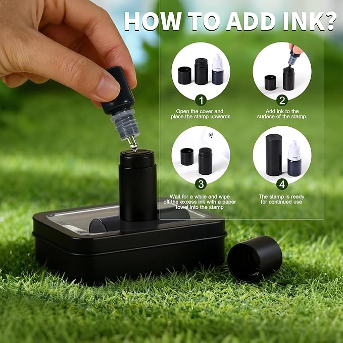 Golf Ball Stamp Personalized Marker - Premium Metal Custom Golf Ball Stamp - Quick-Dry Ink Monogram Identifier - Unique Golfing Accessories Gifts for Men Dad (Black + Black Ink + Iron Box)