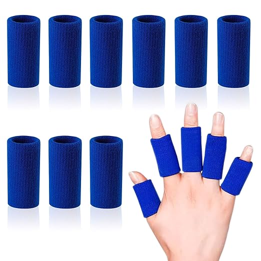Finger Sleeves Protectors, 10Pcs Sport Finger Sleeves Elastic Thumb Brace Support for Basketball Golf Premium Fingers Sleeve for Arthritis Perfect for Relieving Pain (10pcs blue set)