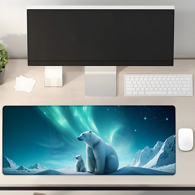 Polar Bear Gaming Mouse Pad Gifts 31.5" x 11.8", Non-Slip Rubber Base MousePads for Computers Laptop School Office Home Accessories Decor, Mouse Pad, Keyboard Desk Mat