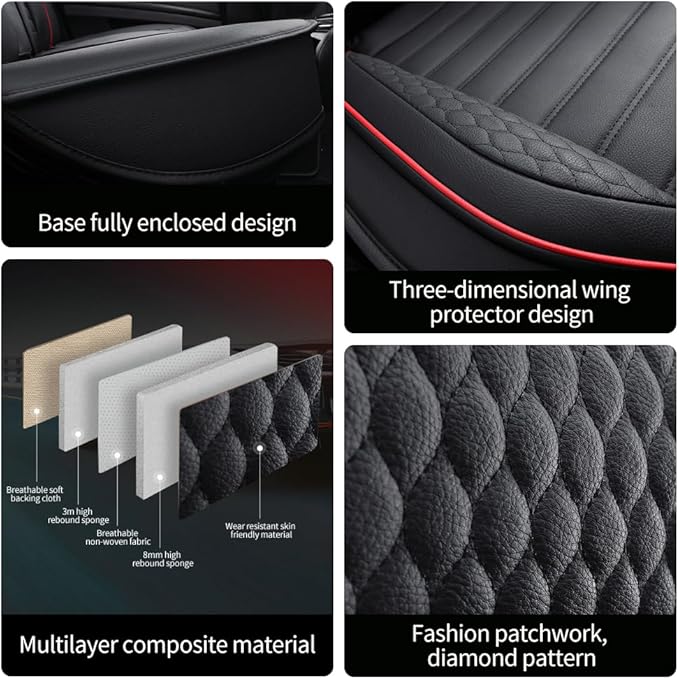 Leather Car Seat Covers for Volkswagen Golf 2001-2021,Car Seat Covers Full Set,Seat Covers with Safety,Waterproof Seat Cover Compatible Airbag(5pcs Black&Red Standard)