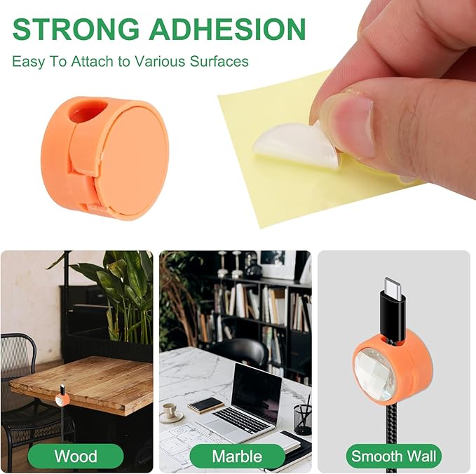PATIKIL Cable Organizer Holder, 6 Pcs Magnetic Spring Desk Cable Management Clips Adhesive Cord Holder Keepers for Office Desktop Wall Car, Orange