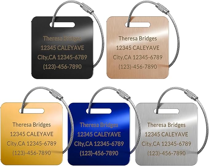 5 Pack Custom Engraved Luggage Tags, 2 x 1.7 inches Waterproof Personalized Luggage Tags, Aluminum Personalized Bag Tags for Suitcases/Backpack/Luggage Accessories [Silver]