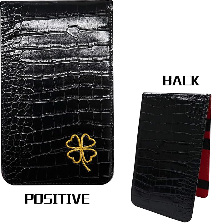 FINGER TEN Golf Scorecard Holder Leather Yardage Books Cover Lucky Clover with 2 Free Pencil Value Pack Deluxe Pocket Score Card Covers Gift for Men Women Golfer