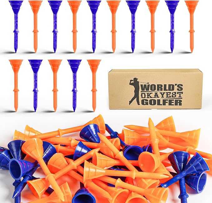 FINGER TEN Unbreakable Golf Tees Plastic 3 1/4 inch Value 50/100 Pack, Low Friction & Low Ball Spin Long Tees to Improve Distance & Accuracy, Durable Tees with Assorted Colors to Practice