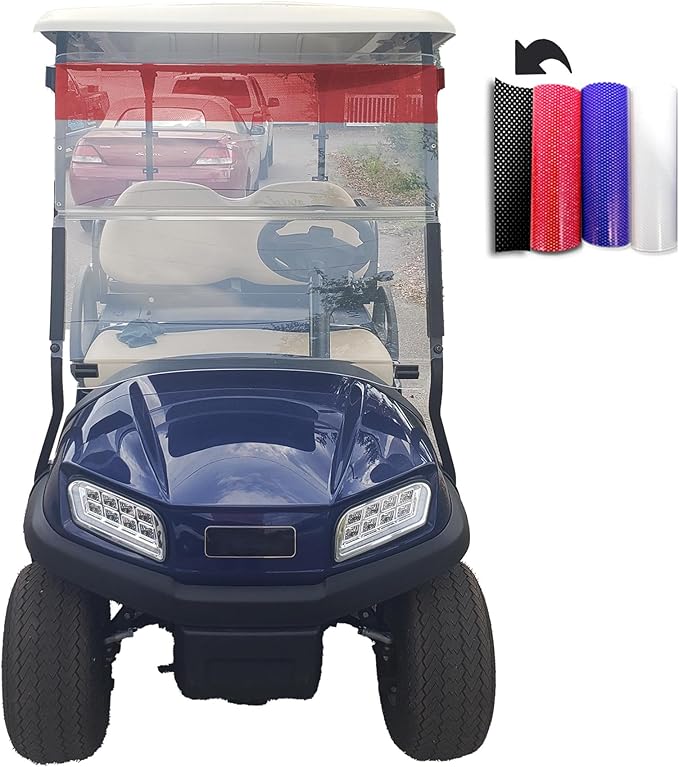 Sun Shield Golf Cart Sun Shade Cover – UV Blocker Visor for Golf Cart, ATV, UTV, Auto – Easy Peel & Stick Mesh Screen – Reversible – Trim to Fit – Red