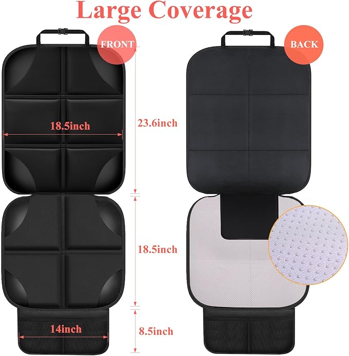 Car Seat Protector, Thick Padding Seat Protector Under Baby Car Seat, 600D Waterproof Non-Slip Fabric Seat Cover for Child and Pet with Pockets (Black 1 pcs)