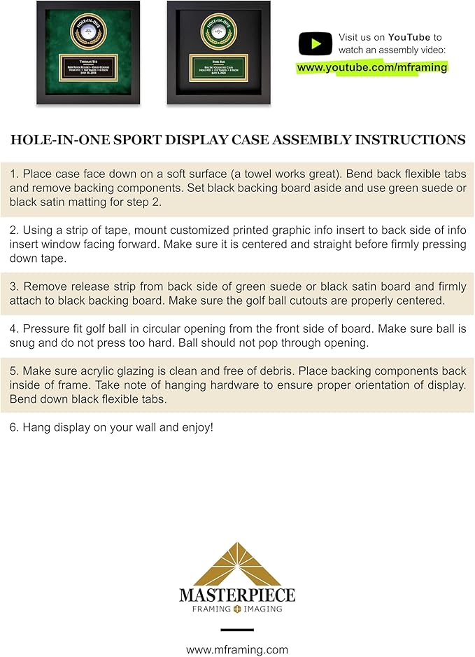 MASTERPIECE FRAMING + IMAGING Hole-in-One Golf Display Case Frame for Ball & Printed Graphic Info Insert (Sport, Black)