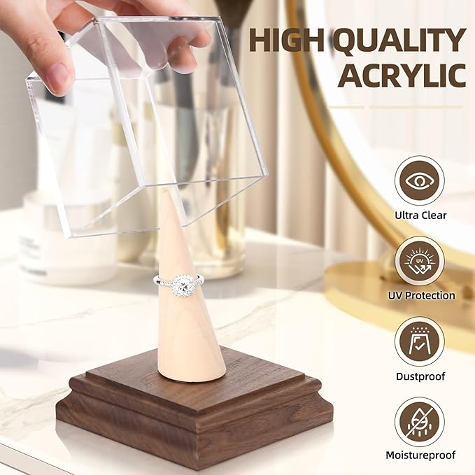 Championship Ring Display Case Baseball Softball Football Ring Holder Wanult Wood Base Acrylic Sports Ring Display Case Stand for Men Wooden Ring Box for Women Memorabilia Showcase Cube Collectibles