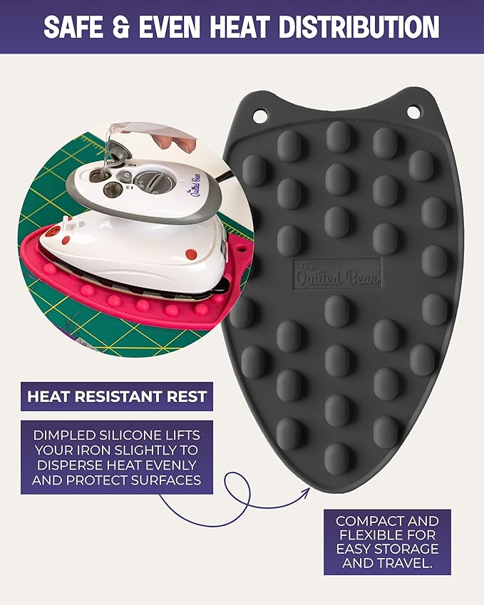 The Quilted Bear Mini Iron, Rest & Ironing Mat - Lightweight Mini Steam Iron with Hard Shell Travel Case, Rest & Ironing Mat - Travel Essentials for Wrinkle Free Clothes & Effortless Quilting (Blue)